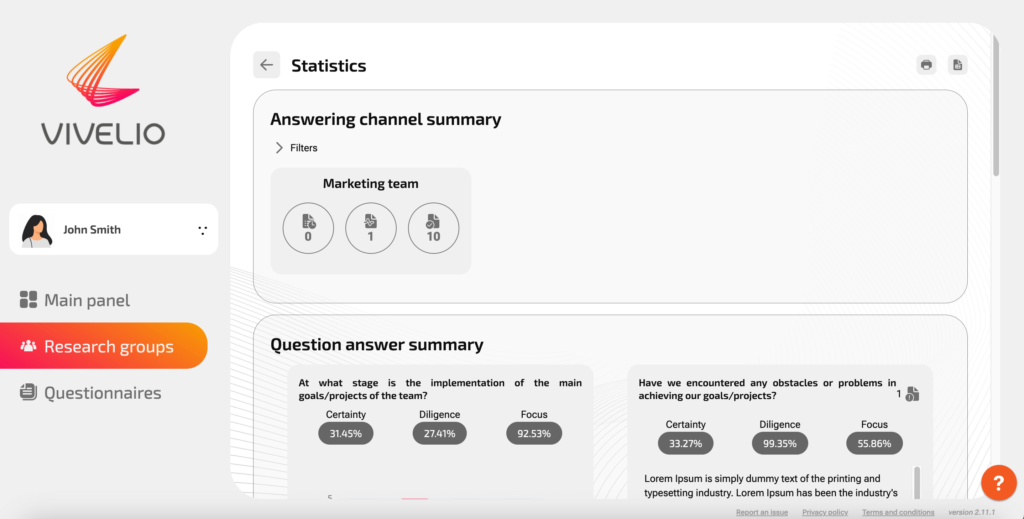 Vivelio survey statistics and results